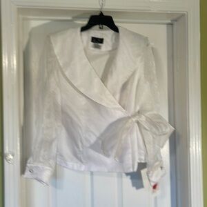 Cocktail White Wrap Blouse with Rhinestone Buttons Size L